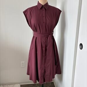 Perfect Adolfo Dominguez Burgundy Cotton Shirt Dress Snap Side Slits 38